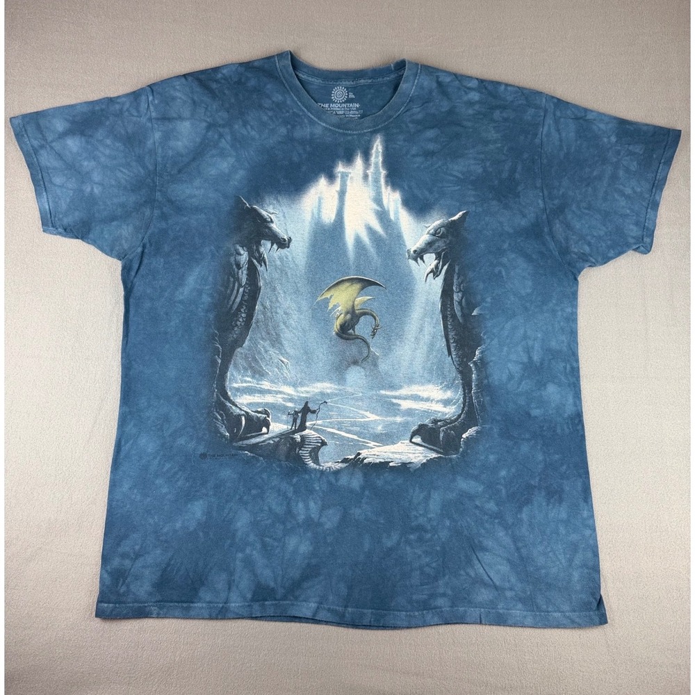 The Mountain‎ Dragon Castle Fantasy Graphic T-Shirt Blue Tie Dye Mens 2XL XXL